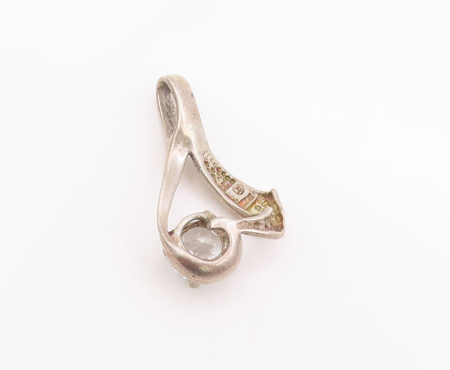 925 Sterling Silver Vintage Pendant CZ Minimalist Twisted Love Heart  PT24913