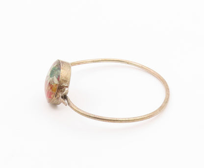 925 Sterling Silver  Vintage Flower Glass Art Bangle Bracelet  BT9652
