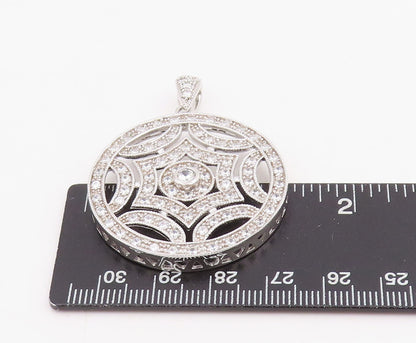 925 Sterling Silver Vintage Pendant CZ Openwork Geometric Medallion  PT25874