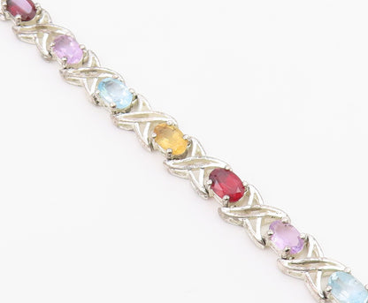 925 Silver  Vintage Topaz Garnet Citrine & Amethyst Chain Bracelet  BT8319
