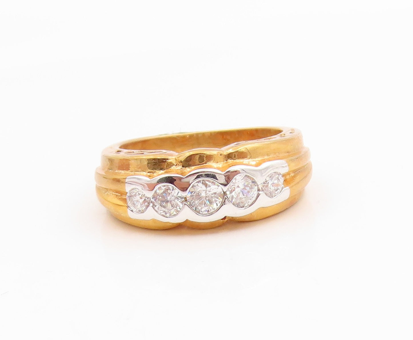 925 Sterling Silver Vintage Ring Gold Plated Five Stone Topaz  Sz 6.5  RG35721