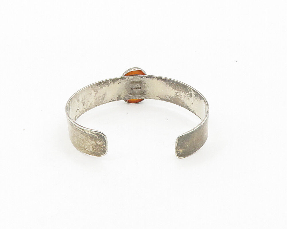 925 Sterling Silver  Vintage Cabochon Cut Carnelian Cuff Bracelet  BT7053