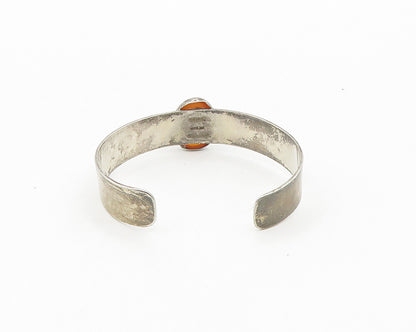 925 Sterling Silver  Vintage Cabochon Cut Carnelian Cuff Bracelet  BT7053