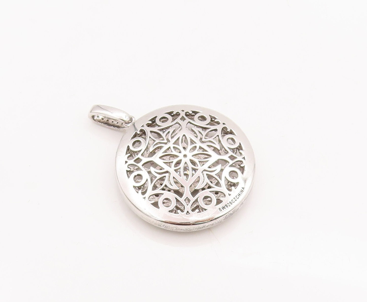 925 Sterling Silver Vintage Pendant Cutout Floral Design CZ Inlay  PT23300