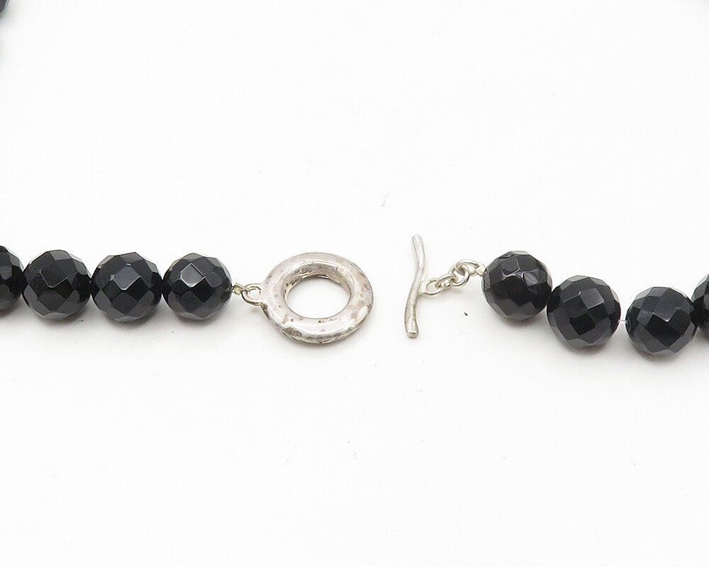 DAVID SIGAL 925 Silver  Vintage Faceted Black Hematite Chain Necklace  NE2929