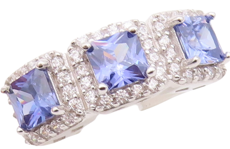 925 Sterling Silver Vintage Ring Square Cut Blue Halo White CZ  Sz 7  RG29937