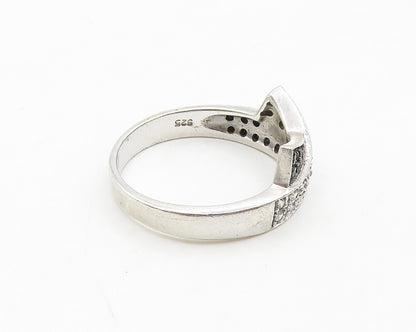 925 Sterling Silver  Vintage Topaz & Hematite Bypass Band Ring Sz 8.5  RG19324