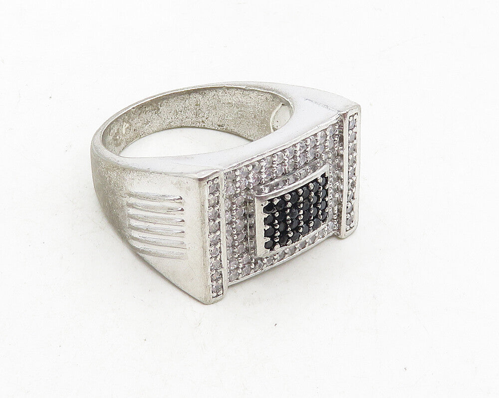 925 Silver  Vintage Cubic Zirconia & Black Hematite Band Ring Sz 10.5  RG10029