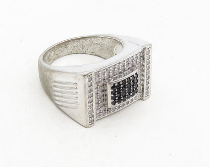 925 Silver  Vintage Cubic Zirconia & Black Hematite Band Ring Sz 10.5  RG10029