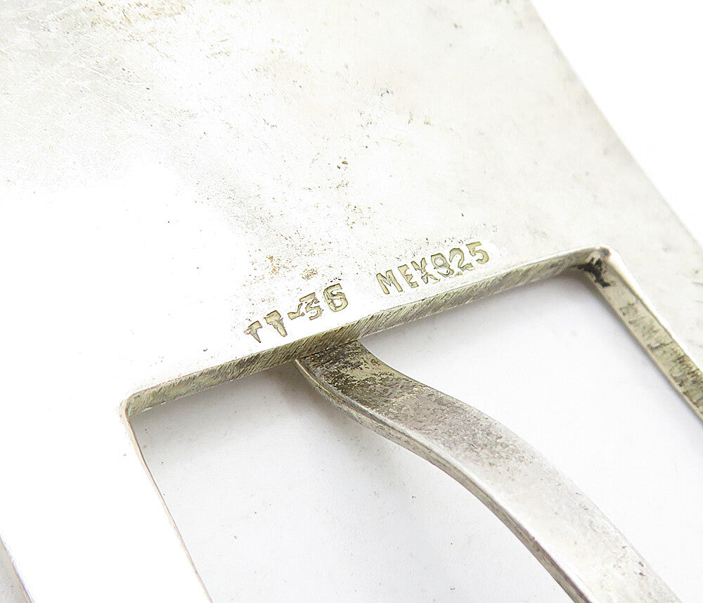 MEXICO 925 Sterling Silver  Vintage Oxidized Pattern Belt Buckle  TR1260