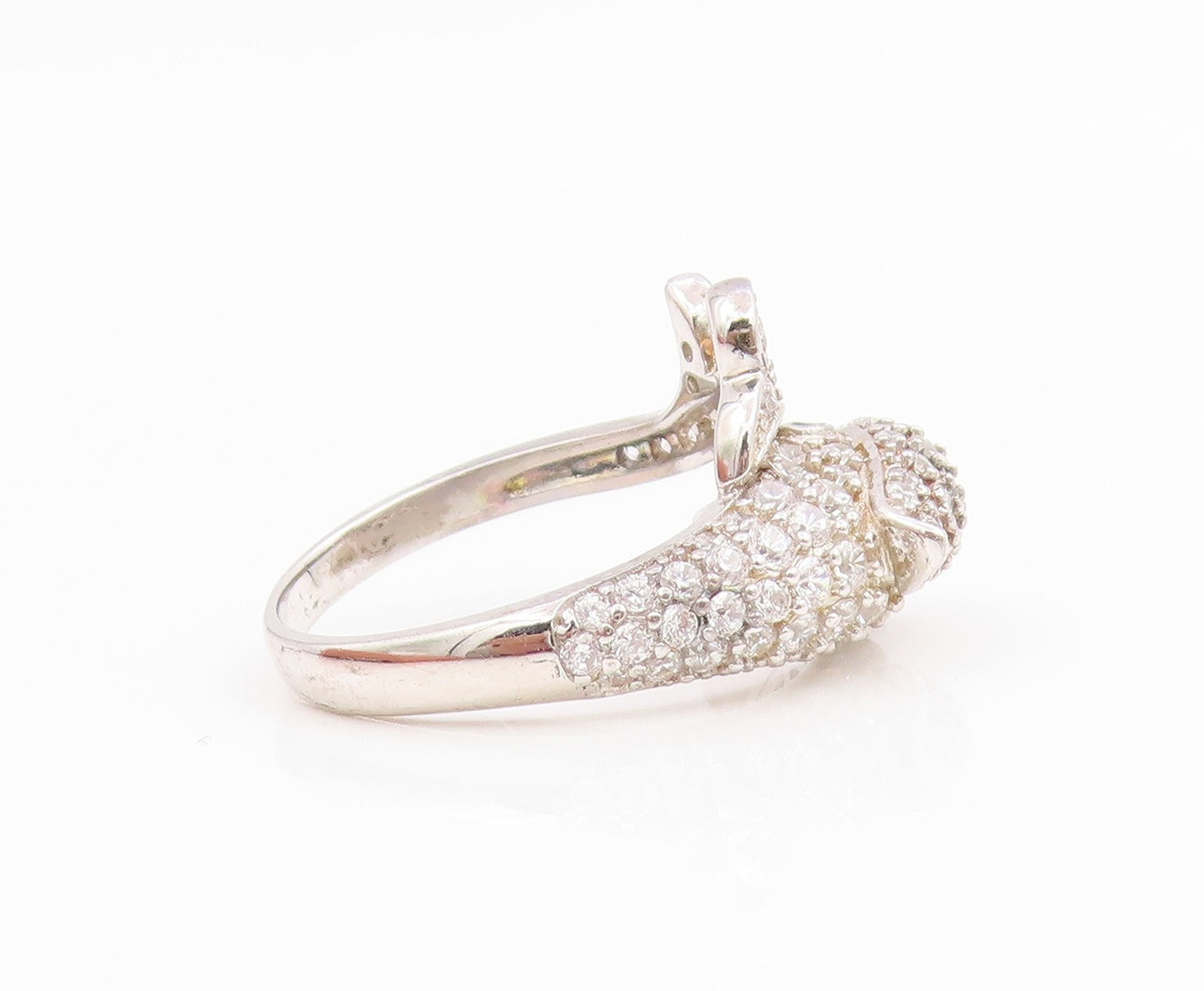 925 Sterling Silver Vintage Ring Spinel & CZ Dolphin Motif Band  Sz 7  RG35761
