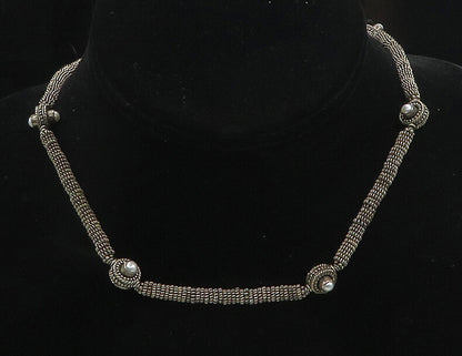 925 Sterling Silver  Vintage Petite Pearls Dark Tone Chain Necklace  NE3063