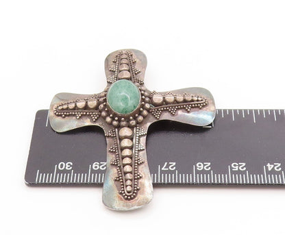 925 Sterling Silver Vintage Brooch Cabochon Turquoise Religious Cross  BP11950