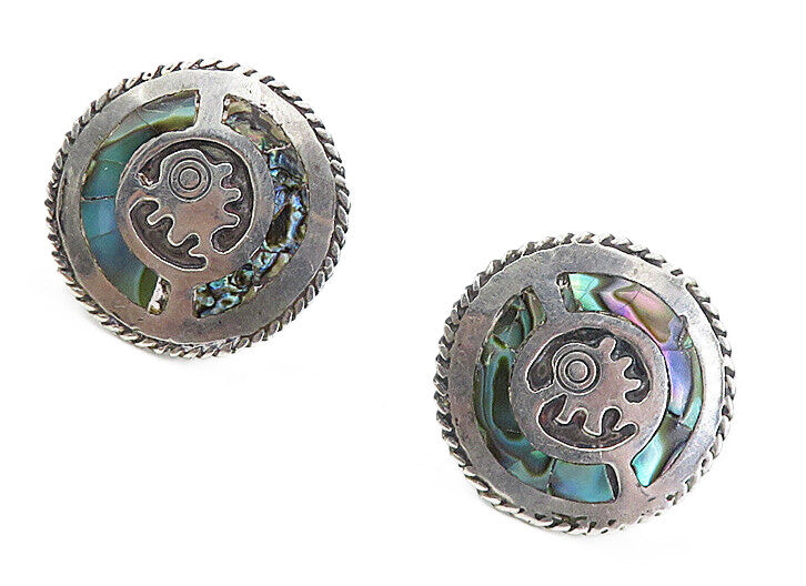 RRB MEXICO 925 Sterling Silver  Vintage Abalone Non Pierce Earrings  EG4181