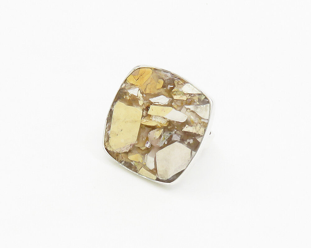 925 Sterling Silver  Jasper Shiny Square Cocktail Ring Sz 10  RG17764