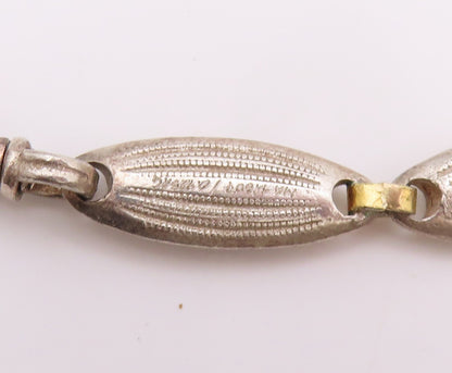 925 Sterling Silver Vintage Necklace Designer Grooved Ring Linked  NE4528