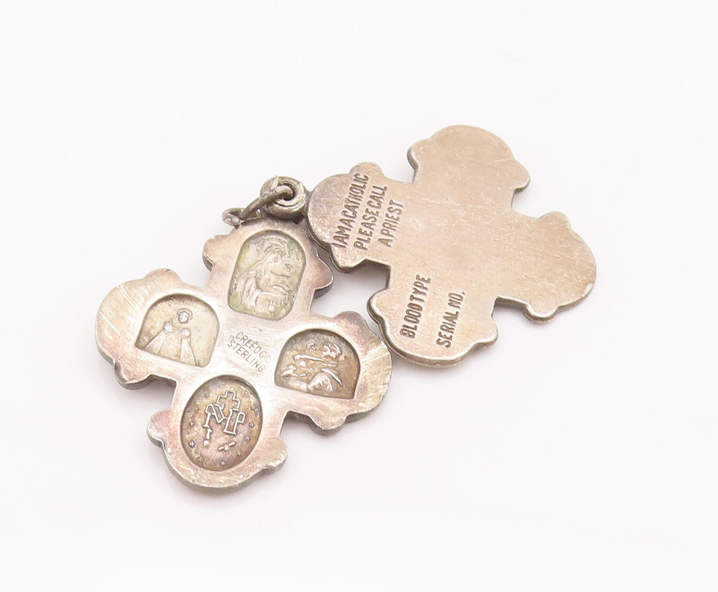 925 Sterling Silver Vintage Pendant Religious Carved Cross (OPENS)  PT22766