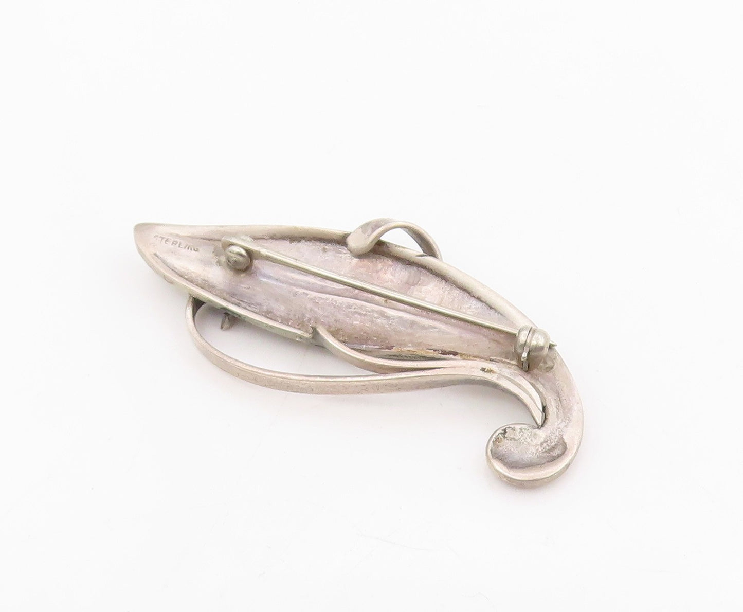925 Sterling Silver Vintage Brooch Pin Modernist Botanical Swirly Leaf  BP12238