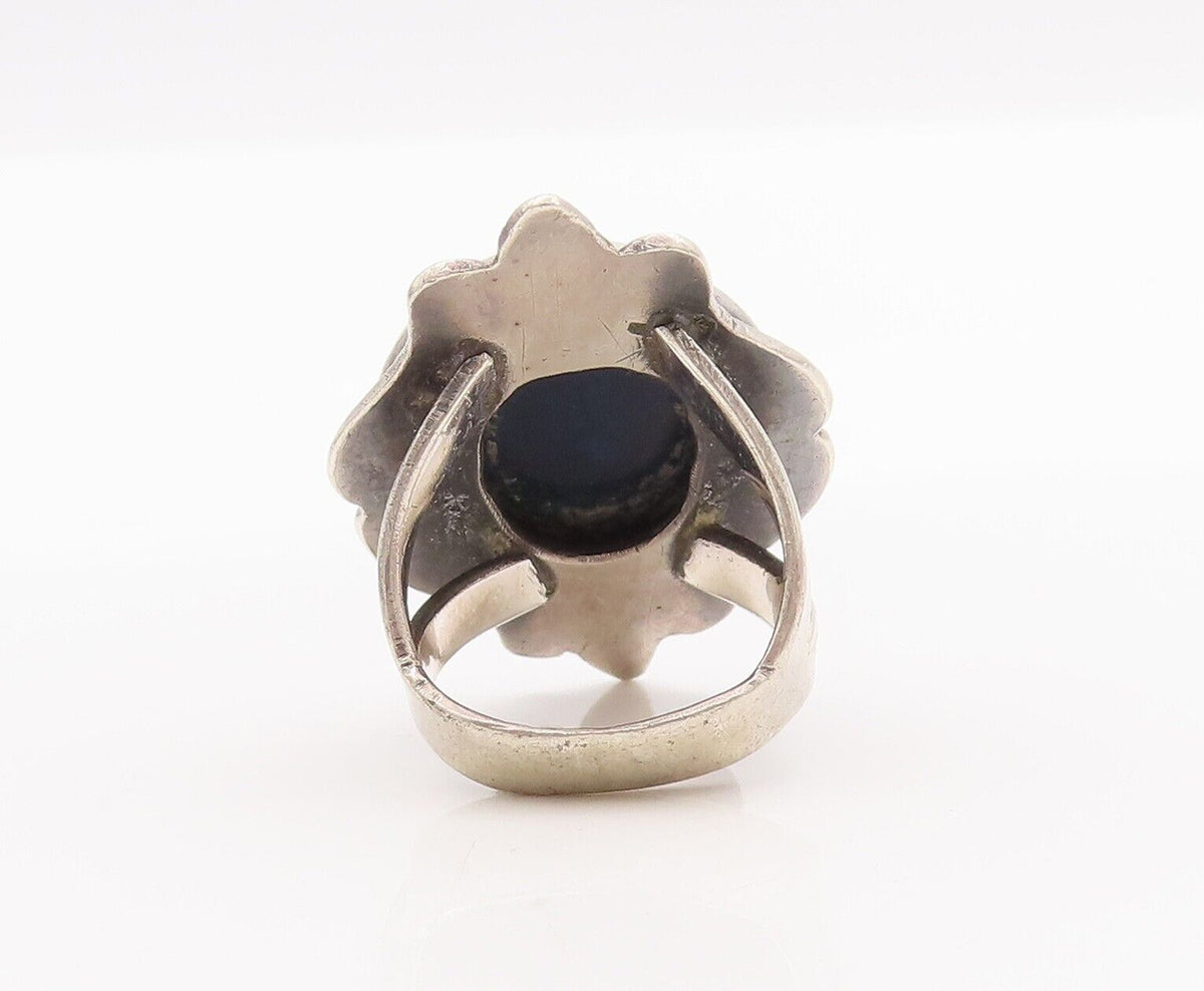 925 Sterling Silver Vintage Ring NAVAJO Large Oval Dark Blue Onyx  Sz 5  RG28487