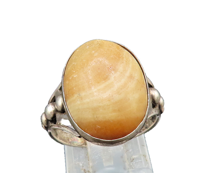 925 Sterling Silver  Vintage Cabochon Agate Beaded Shank Ring Sz 7.5  RG24933