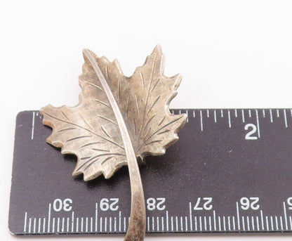 BEAU 925 Sterling Silver  Vintage Etched Single Floral Leaf Brooch Pin  BP7410