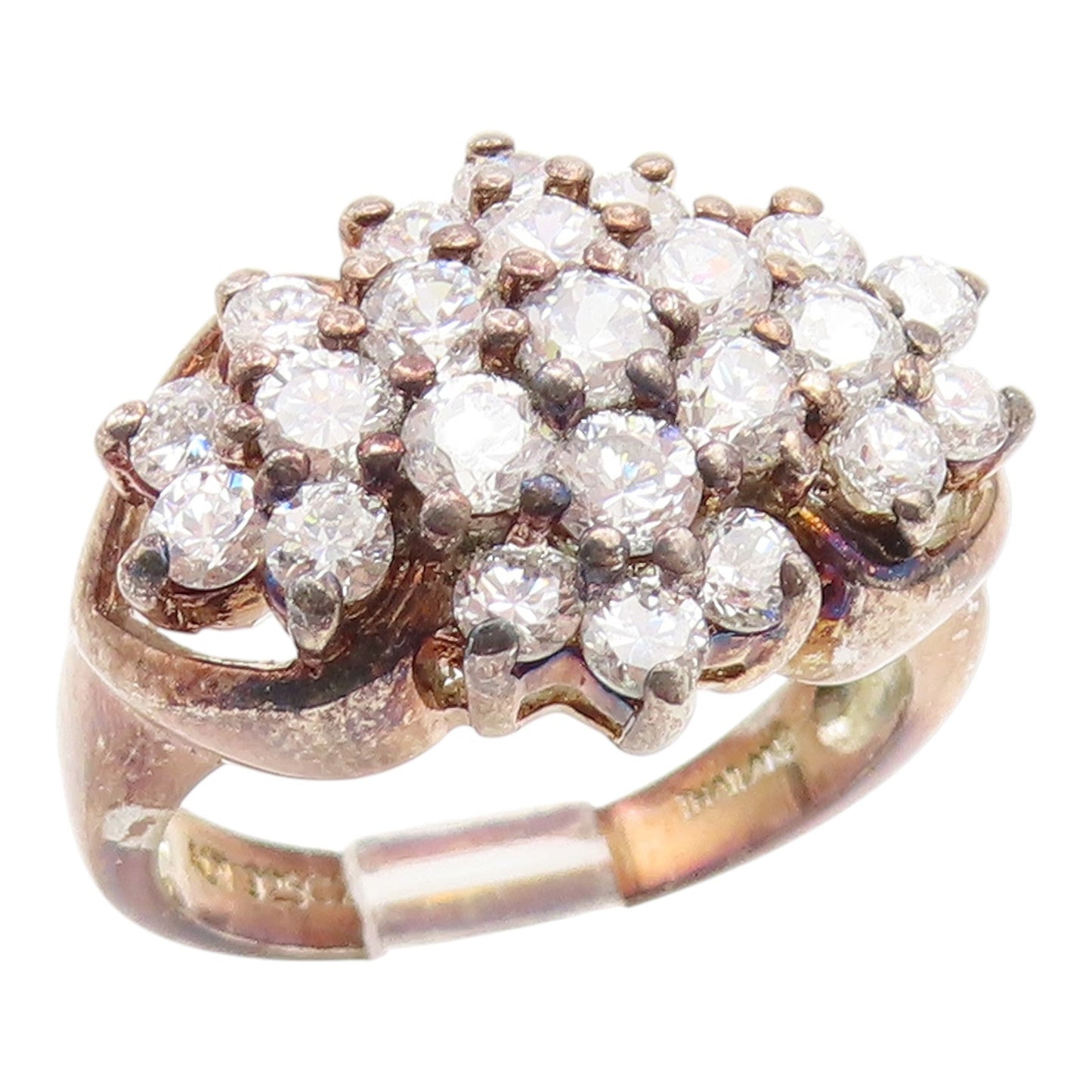 925 Sterling Silver Vintage Ring Sparkling CZ Floral Cluster Band  Sz 7  RG35233