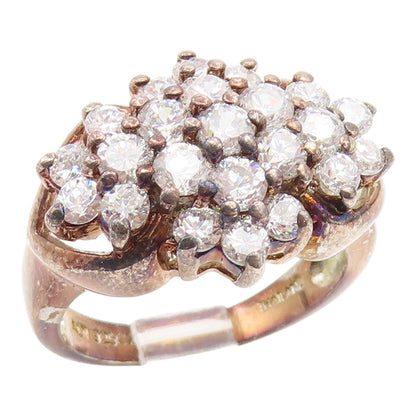 925 Sterling Silver Vintage Ring Sparkling CZ Floral Cluster Band  Sz 7  RG35233