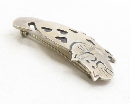925 Sterling Silver  Vintage Oxidized Love Heart Spotted Cat Brooch Pin BP4661