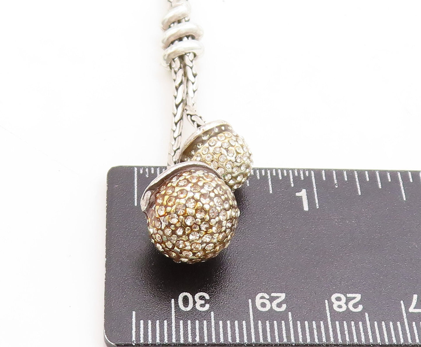 925 Sterling Silver  Vintage Topaz Spheres Shiny Wheat Chain Necklace  NE2023