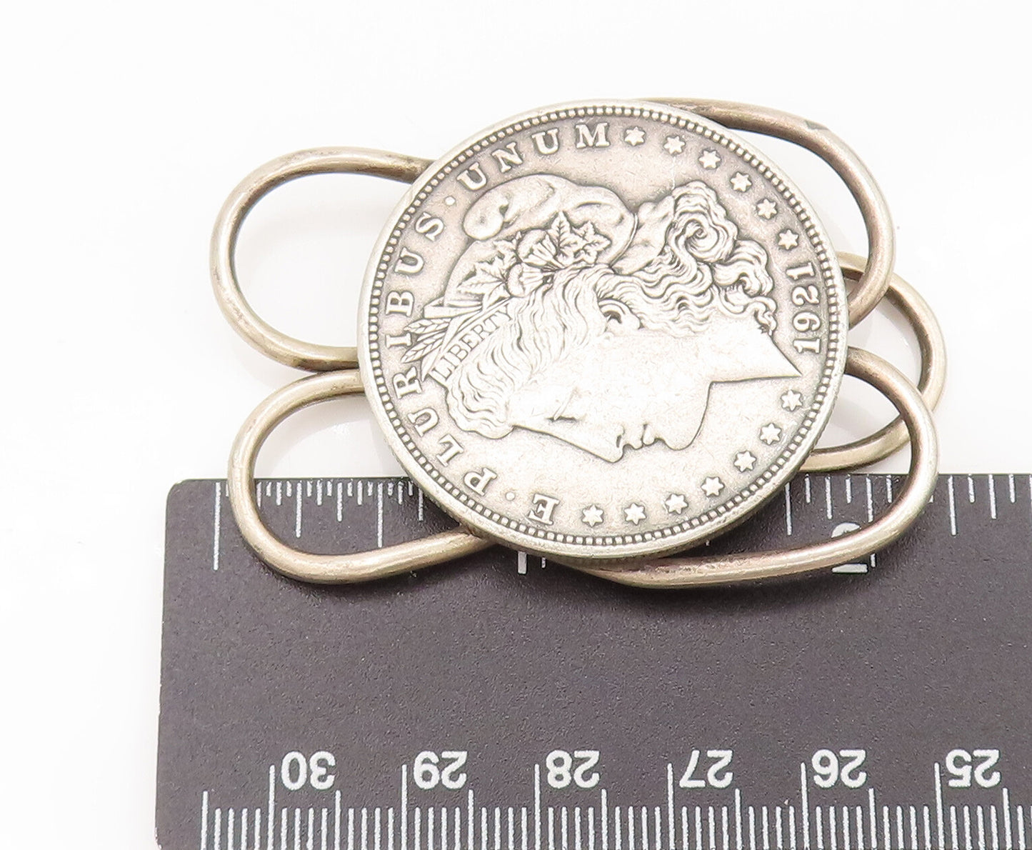 925 Sterling Silver  Vintage Antique Carved Circular Solid Money Clip  TR3582