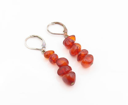 925 Sterling Silver Vintage Earrings Drop Amorphas Stacked Amber Drop   EG13407