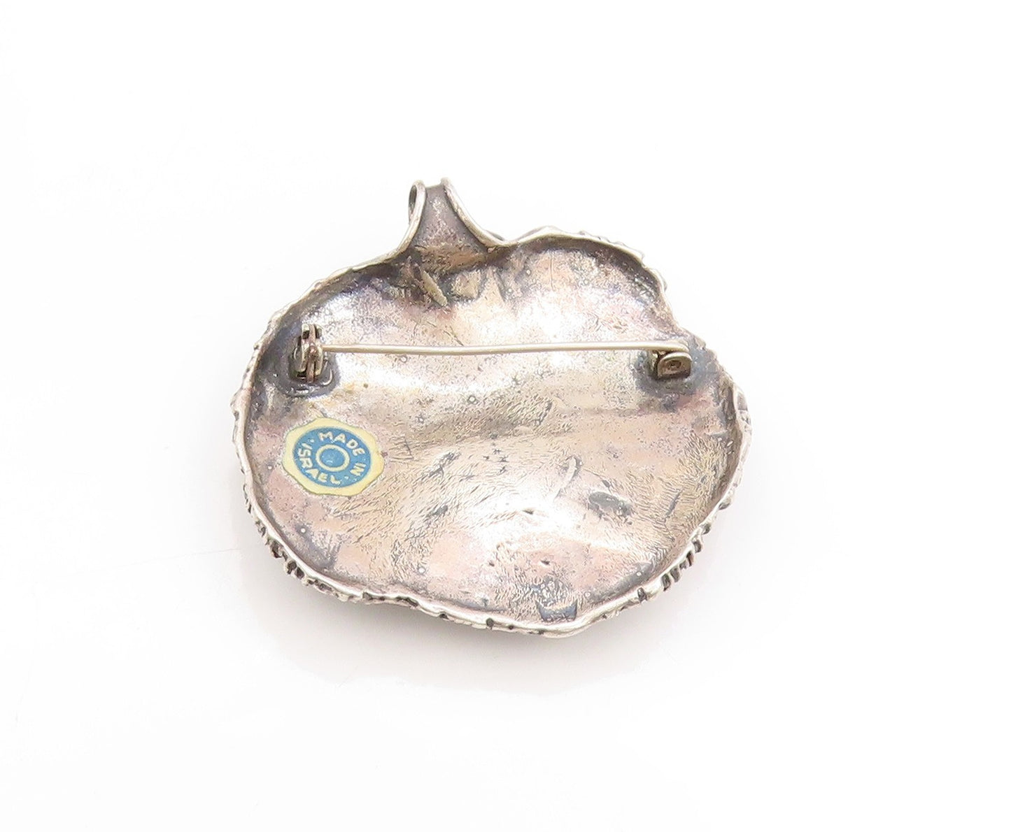 925 Sterling Silver Vintage Brooch ISRAEL Pearl Dark Tone Ribbed Leaf  BP11860