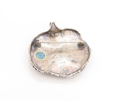 925 Sterling Silver Vintage Brooch ISRAEL Pearl Dark Tone Ribbed Leaf  BP11860