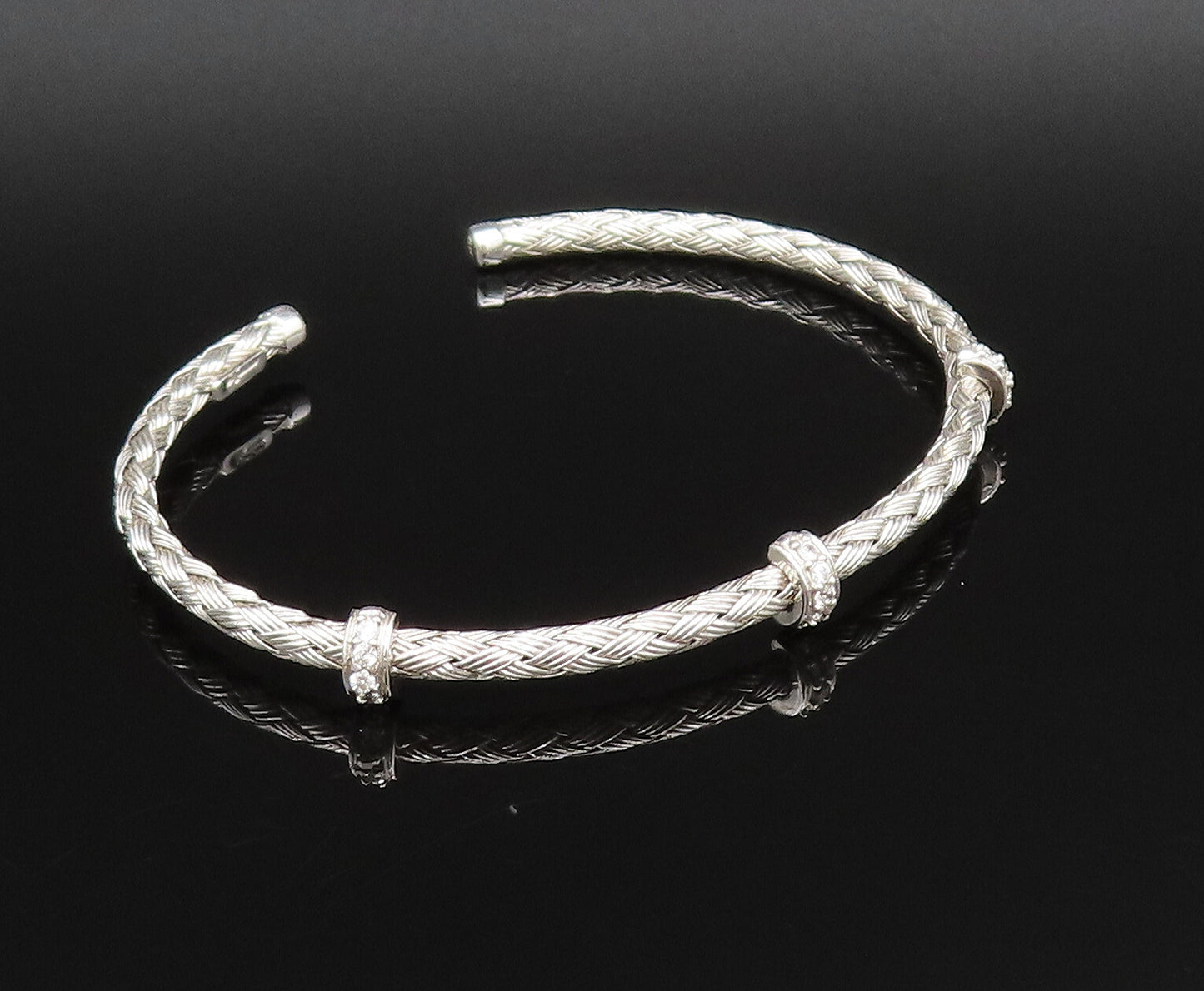 DYADEMA 925 Silver  Vintage Topaz Accent Basket Weave Cuff Bracelet  BT9638