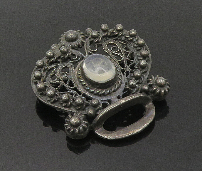 925 Sterling Silver   Vintage Cabochon Topaz Oxidized Swirl Brooch Pin  BP6865