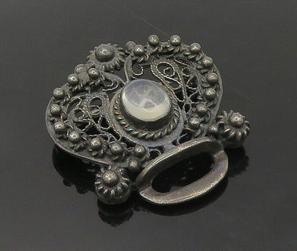 925 Sterling Silver   Vintage Cabochon Topaz Oxidized Swirl Brooch Pin  BP6865