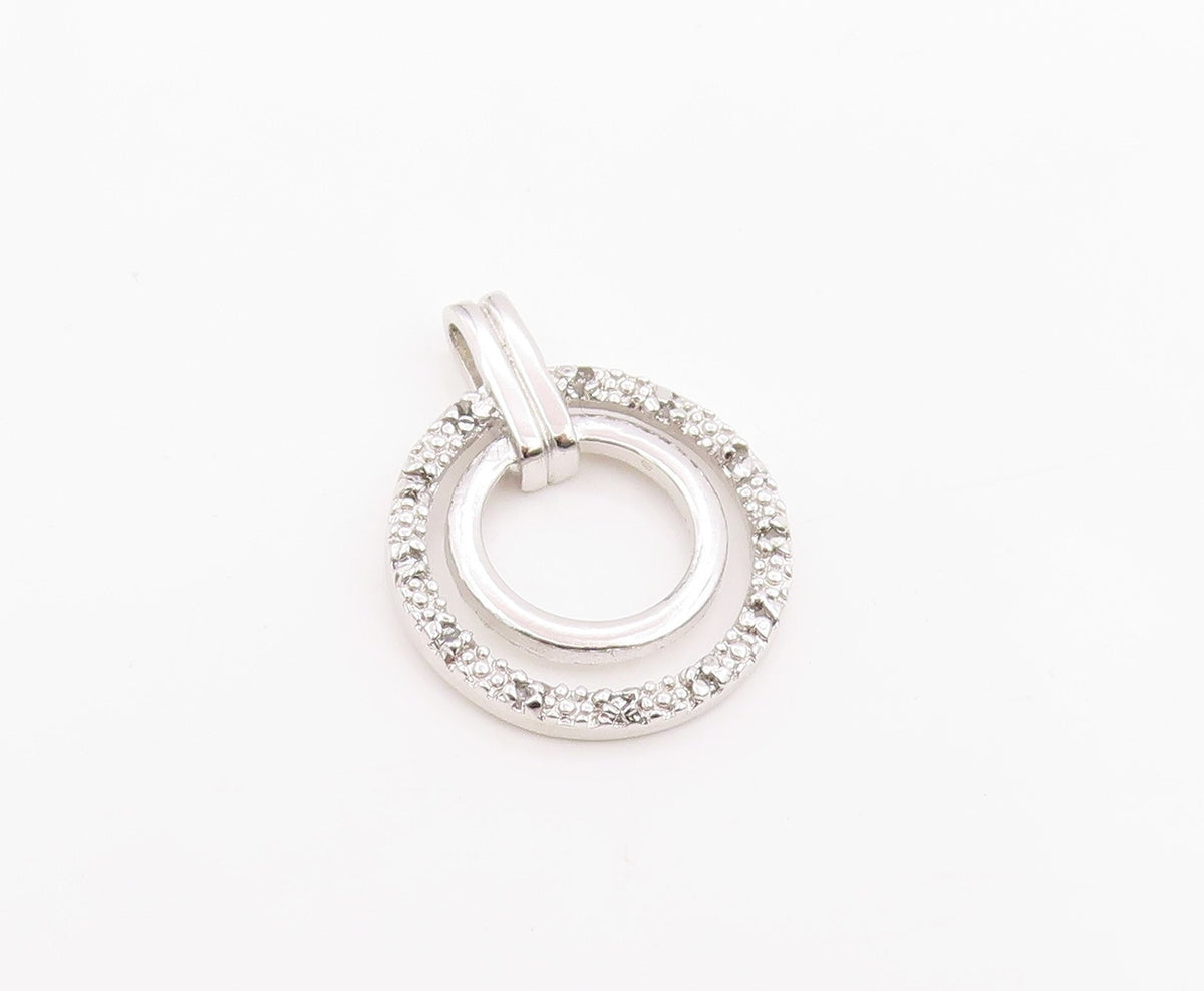925 Sterling Silver Vintage Pendant Real Diamonds Double Circle Charm  PT25974