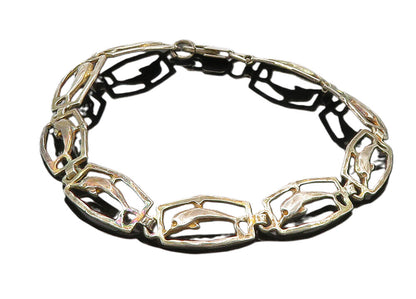 925 Sterling Silver  Vintage Leaping Dolphin Motif Link Chain Bracelet  BT4322