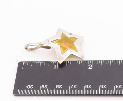 925 Sterling Silver Vintage Pendant Modernist Two Tone Celestial Star  PT26145