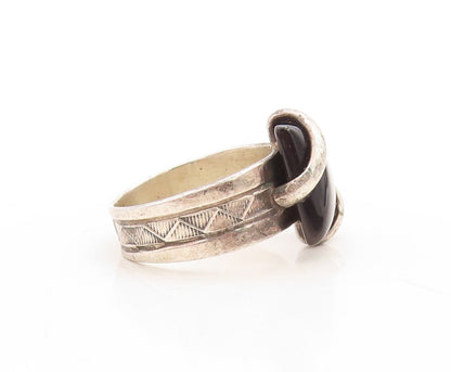 925 Sterling Silver Vintage Ring NAVAJO Designer Square Onyx  Sz 10  RG31465