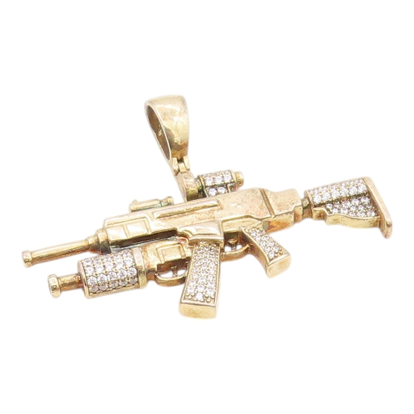 925 Sterling Silver  Vintage Shiny Cubic Zirconia Machine Gun Pendant  PT18421