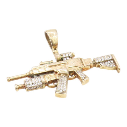 925 Sterling Silver  Vintage Shiny Cubic Zirconia Machine Gun Pendant  PT18421