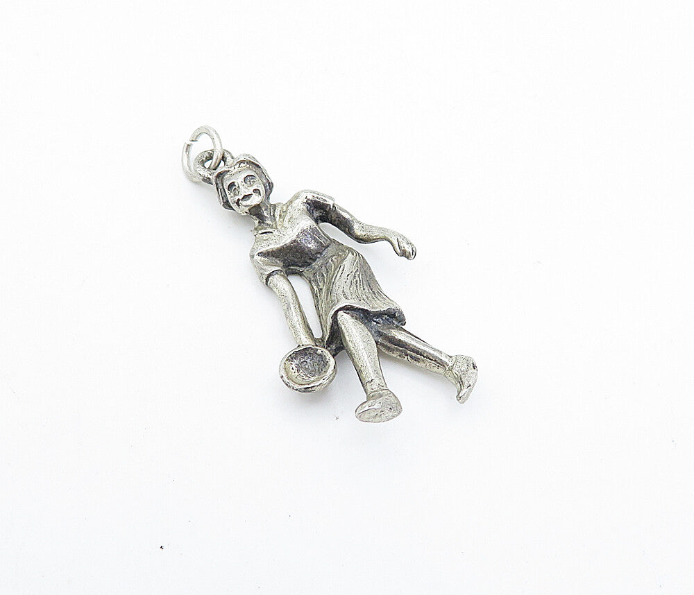 925 Sterling Silver  Vintage Petite Sculpted Tennis Player Pendant  PT2960