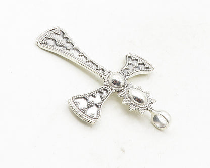 925 Sterling Silver  Vintage Shiny Patterned Religious Cross Pendant  PT7686