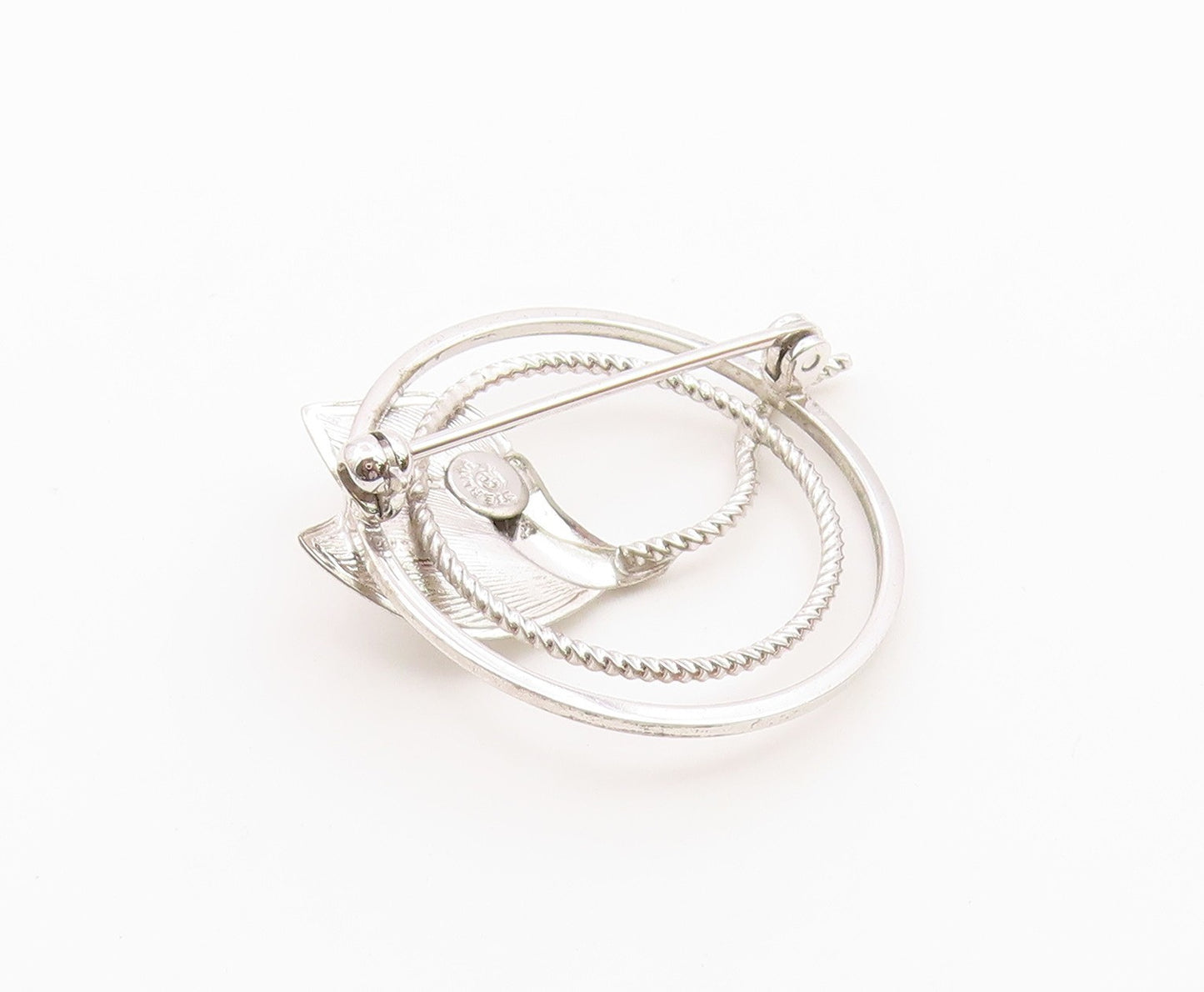925 Sterling Silver  Vintage Shiny Pearl Flower Round Twist Brooch Pin  BP7445