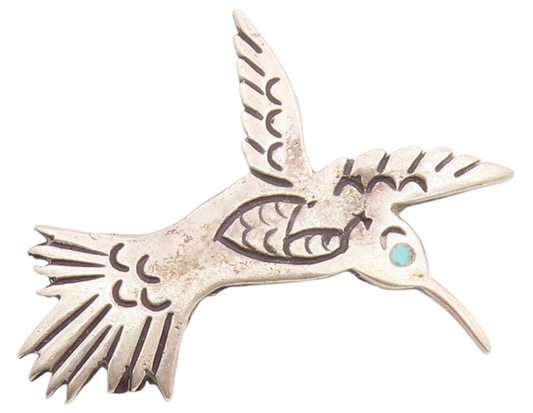 925 Sterling Silver Vintage Brooch Etched Larimar Eyed Humming Bird  BP11725