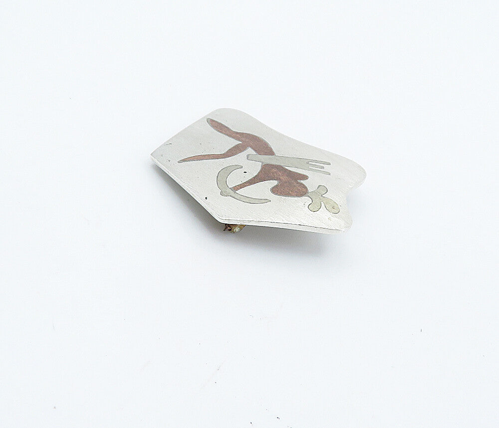 MEXICO 925 Sterling Silver  Vintage 2 Tone Warrior Figure Brooch Pin  BP2886