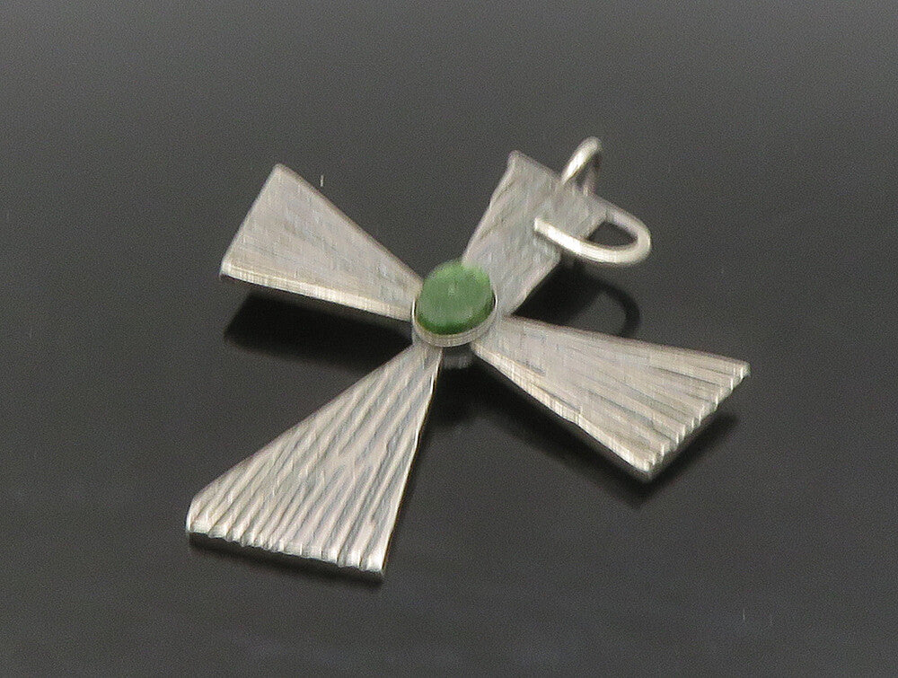 SERAFIN MOCTEZUMA 925 Silver  Vintage Jade Religious Cross Pendant  PT19711