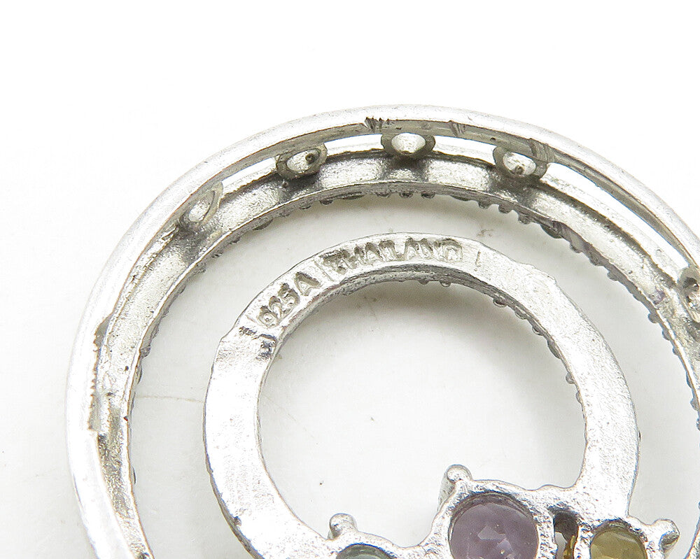 925 Sterling Silver Vintage Amethyst Peridot & Multi Stone Pendant PT15409