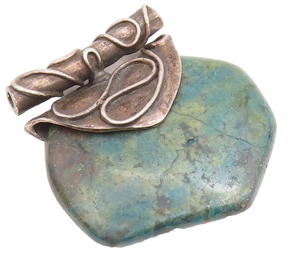 925 Sterling Silver Vintage Pendant Designer Swirly Carved Turquoise  PT22852